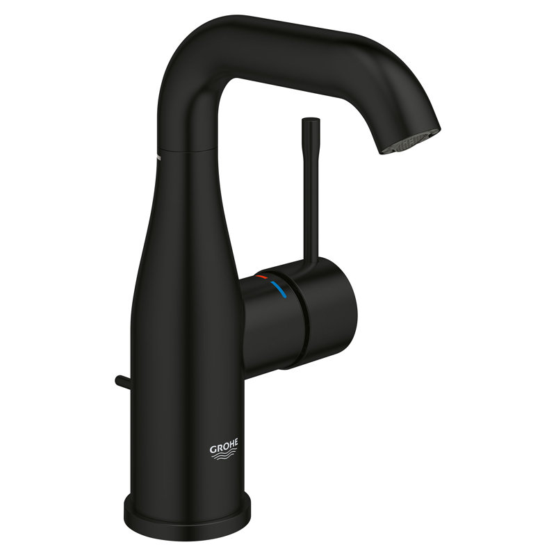 Robinet de salle de bain monotrou avec poignée simple GROHE Essence, Noir mat