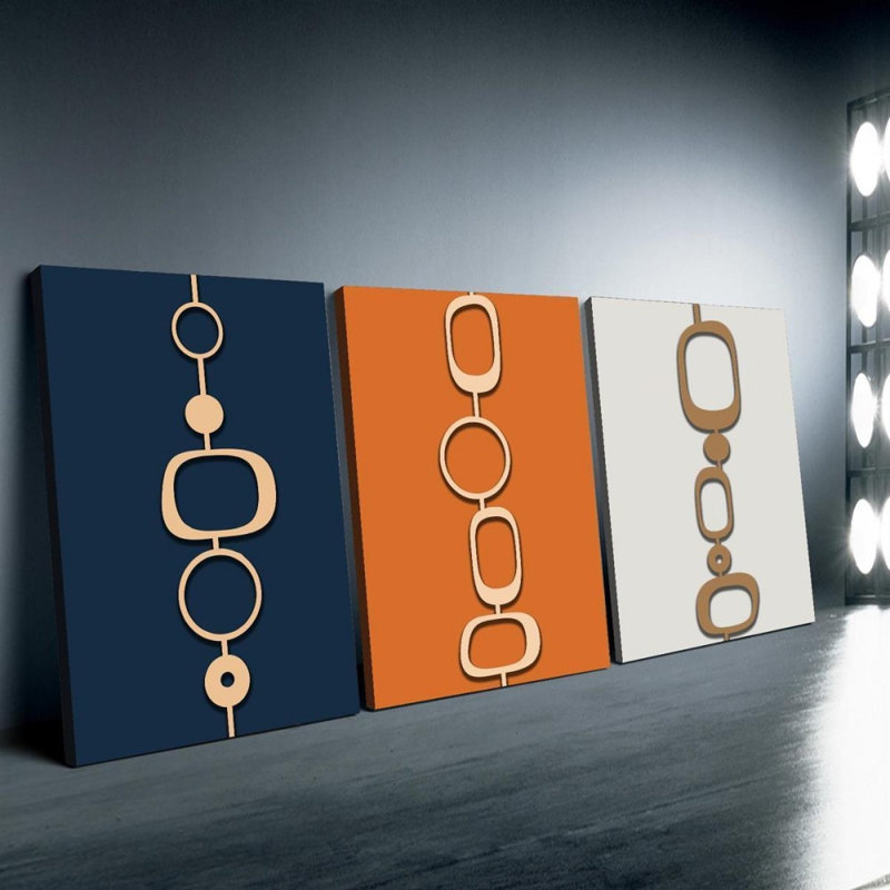 Geometric Chain Color Block 3-Piece Canvas Print for Minimalist Elegant Living Room Home Decor, 24*16 inch 3pcs