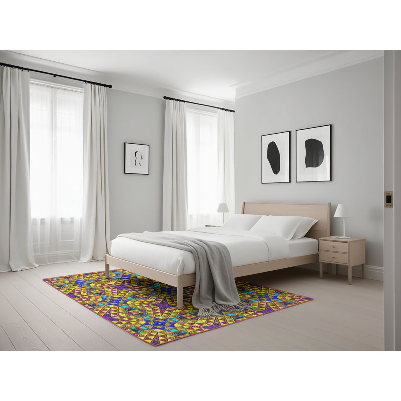 Tapis vert / mauve / bleu Boukra, Rectangle 5 pi x 7 pi