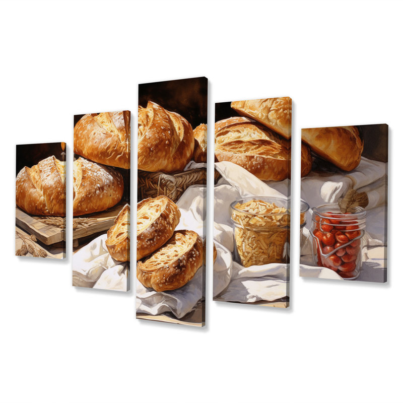 Aliments, pâtisseries II sur toile, reproduction de 5 pièces