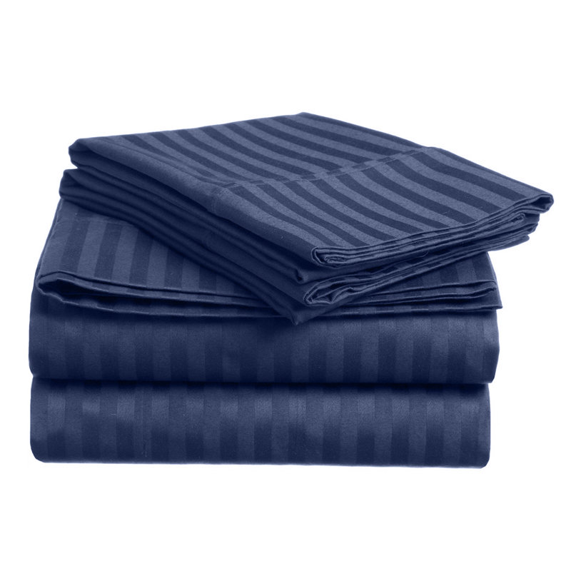 Matiah Microfiber Striped Sheet Set, Navy, Twin XL Sheet Set + Fitted Sheet + 1 Pillowcase