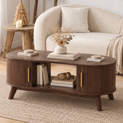 Table basse cannelée 47,2 po avec porte coulissante 