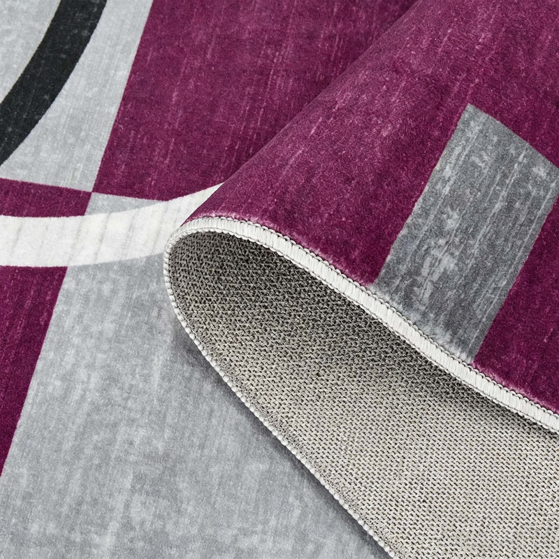 Tapis géométriques abstraits lavables pour le salon et la chambre à coucher, Mauve, Rectangle 6 pi x 9 pi