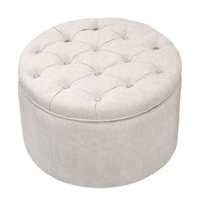 24" W Round Upholstered Storage Ottoman With Reversible Tray Top