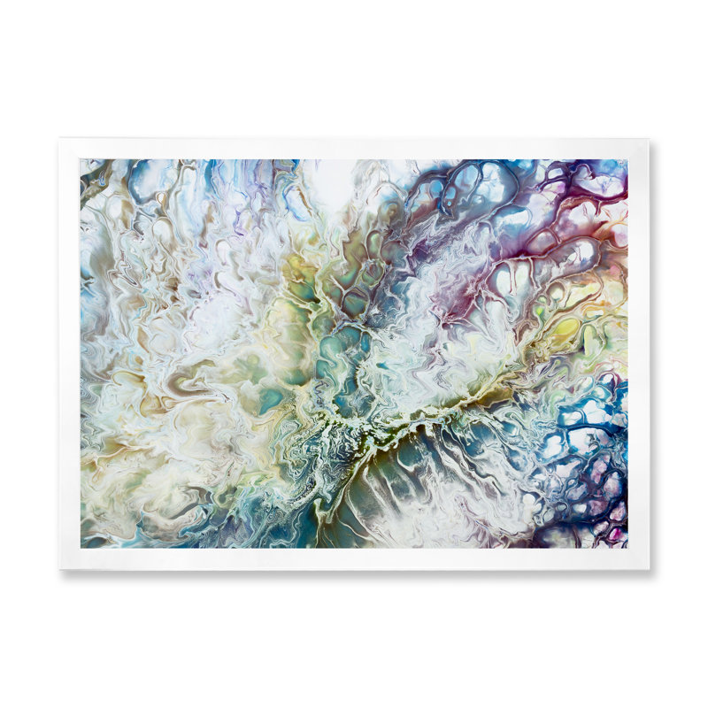«Yellow and Green Abstract Strokes I», peinture sur toile, H 16 po x l 32 po, Cadre photo blanc