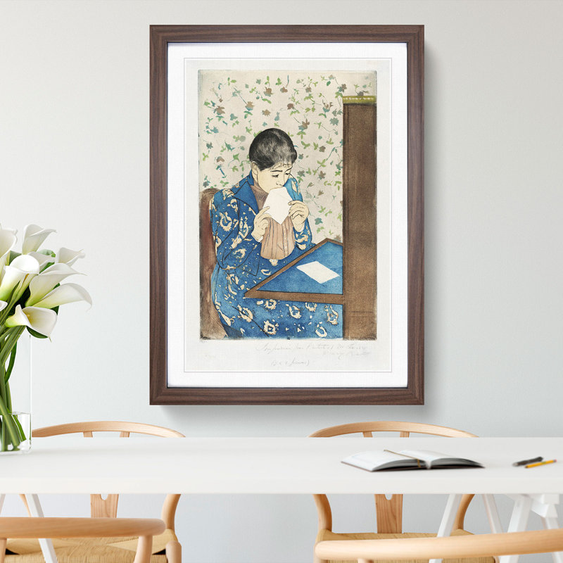The Letter by Mary Cassatt - Picture Frame Graphic Art, 36cm H x 27cm W x 2cm D, Walnut Framed