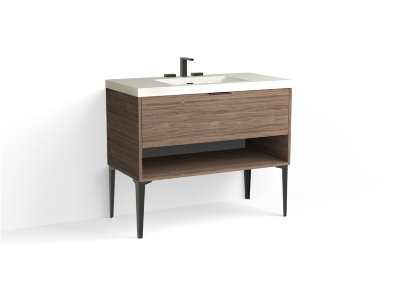 Modo 42" W Freestanding Single Bathroom Vanity with Dean Leg, Matte White/8" Widespread, Biondo, Matte Black