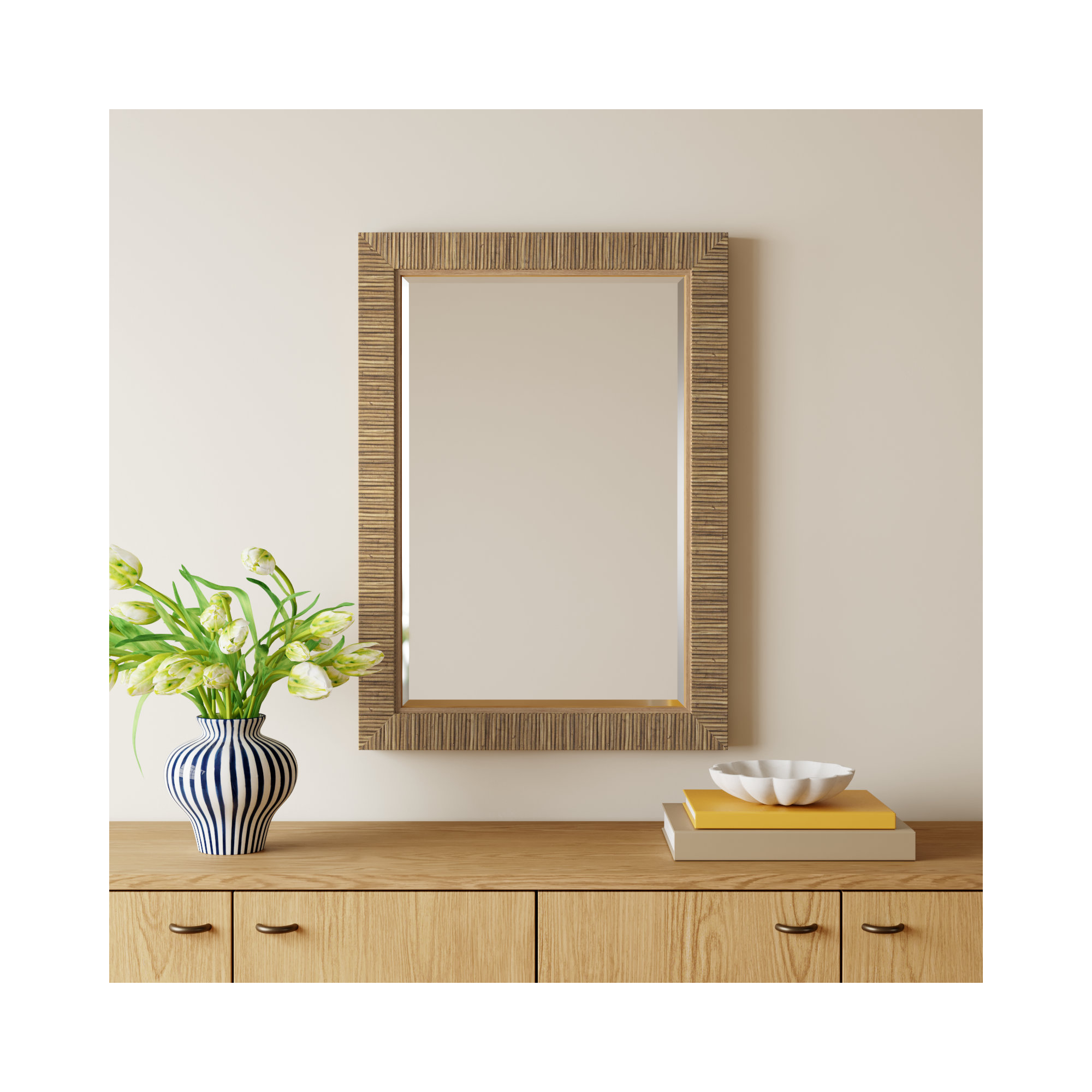 Hereen Rectangle Wall Mirror, Brown, 35" x 25"
