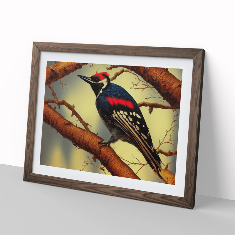 Boundless Woodpecker Bird - Single Picture Frame Painting, 34cm H x 46cm W x 2cm D, Walnut Framed