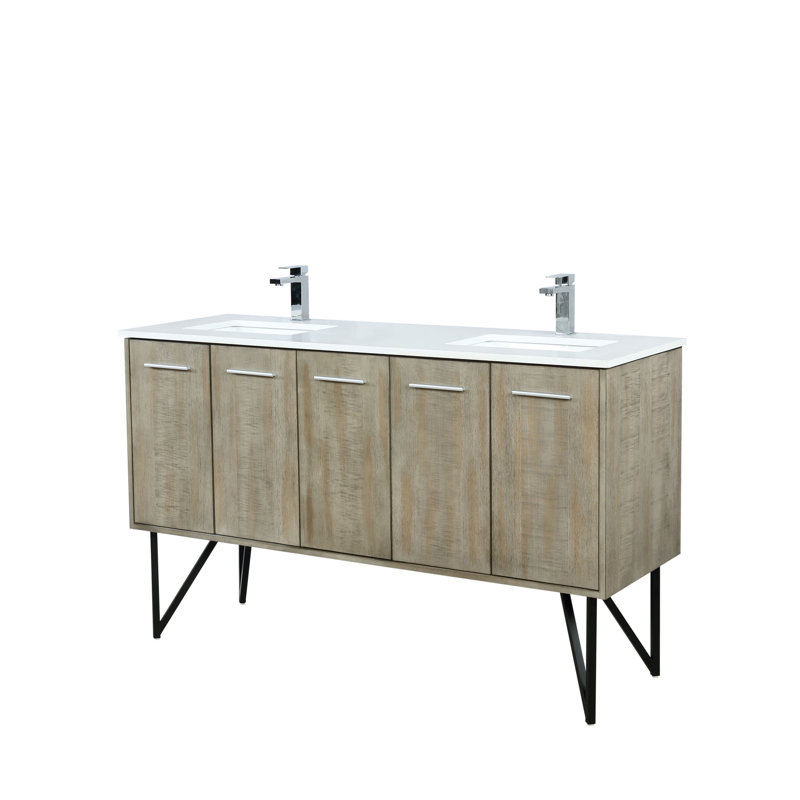 Ensemble de meuble-lavabo double 60 po x P 20 po Lancy, Marbre de culture blanc