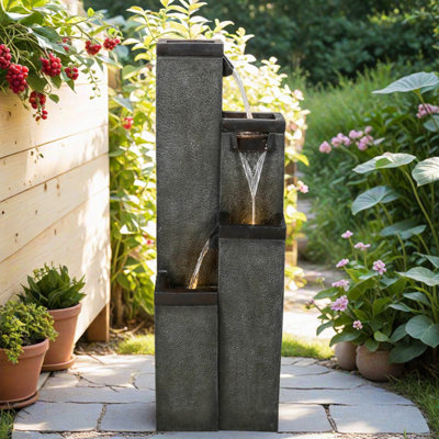 Fontaine sur pied à 4 niveaux avec lumières à DEL et pompe, fontaine de jardin relaxante pour patio, porche ou cour