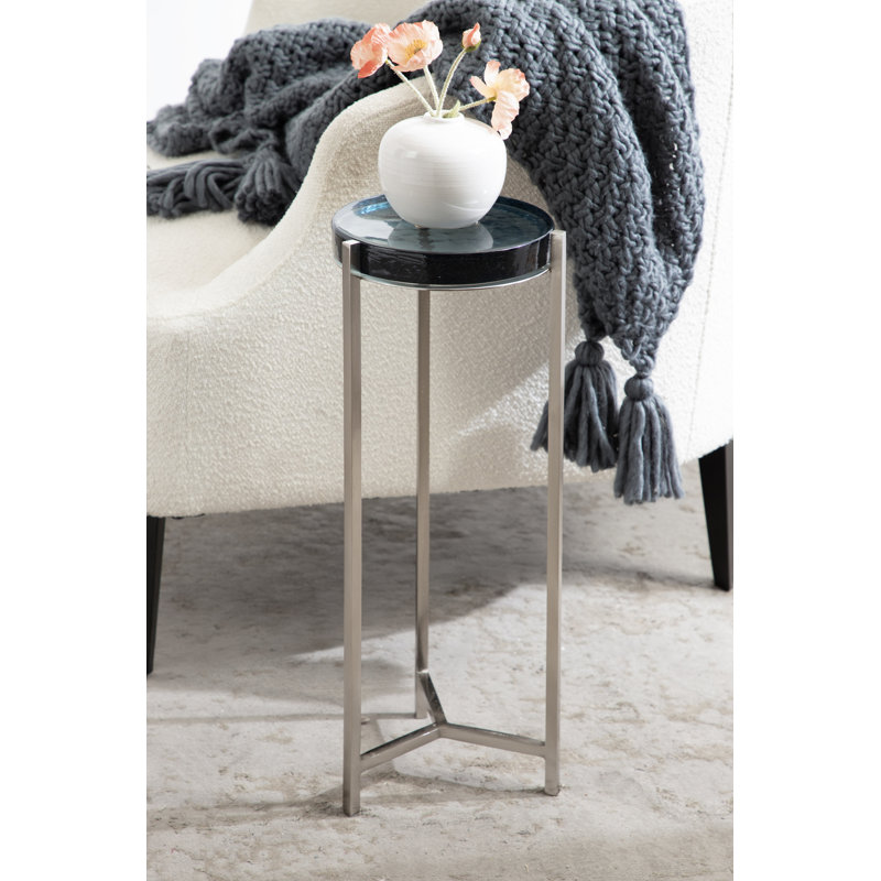 Table de bout Eveland Stone, Argent, Verre bleu