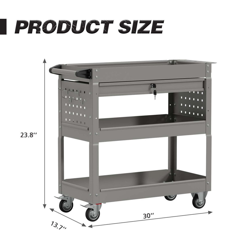 26'' W Metal Side Chest with Wheels,  Grey
