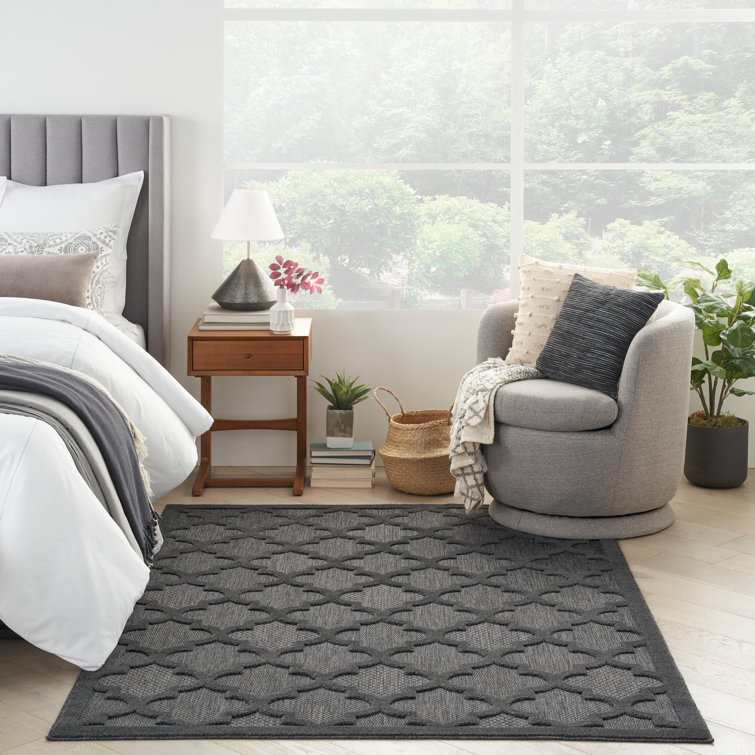 Adianey Red Barrel Studio Easy Care Trellis Charcoal/Black Indoor/Outdoor Area Rug