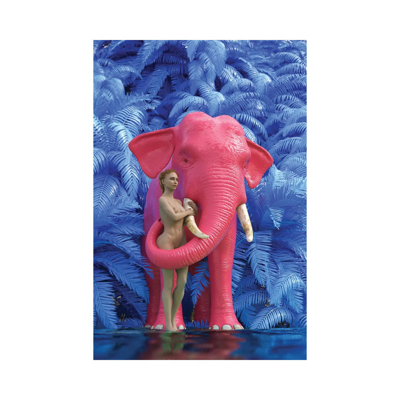 Woman Bathes A Red Elephant by Mike Kiev - Wrapped Canvas Print, 101.6 cm H x 66.04 cm W x 1.91 cm D