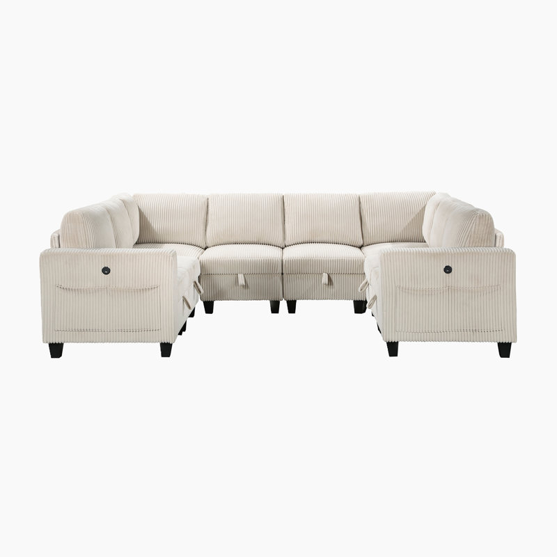 Canapé modulaire 8 pièces moderne et contemporain Skrzypek, Velours côtelé beige