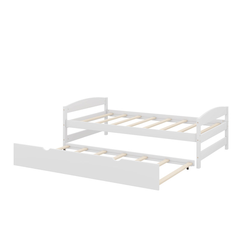Un lit plateforme simple accompagné d'un lit gigogne sous le lit simple, Blanc