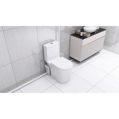 600W Macerating Toilet For Basement Area: Dual Flush, 17.25" Comfort, Soft-Close Seat, 3 Water Inlets, White Style Modern Basement: Comfort White, Lid