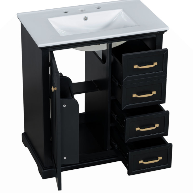 Meuble-lavabo avec lavabo, armoire de salle de bain avec tiroirs, structure solide et panneau de fibres à densité moyenne