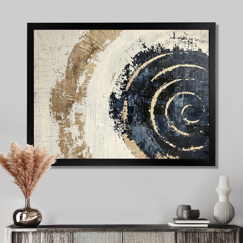 «Beige et bleu céleste spirale équilibre II», impression d'art abstrait minimaliste, 12" H x 20" W, Noir