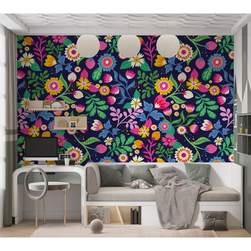Murale pelez et collez de qualité supérieure - motif floral, L 40 po x l 60 po