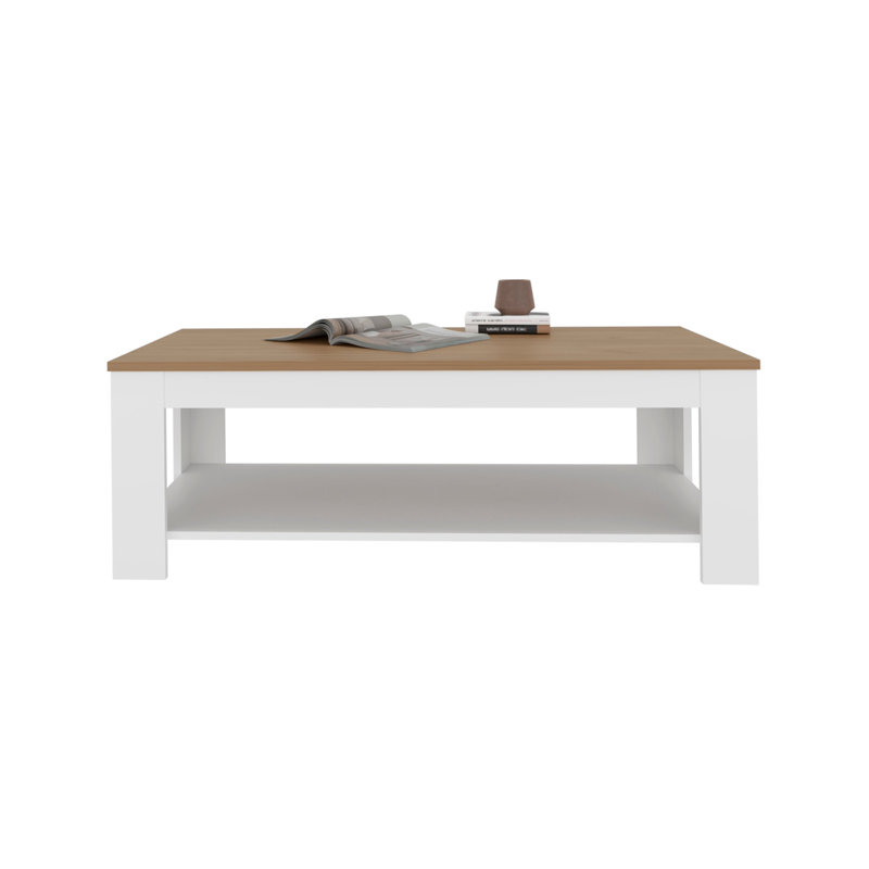 Cecil Coffee Table With Open Storage Shelf For Decor, Modern Design For Living Room Or Lounge Area, White