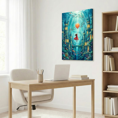 Underwater Castle And Girl With Balloon Canvas Wrapped Wall Art Oil Painting Print Set Of 1