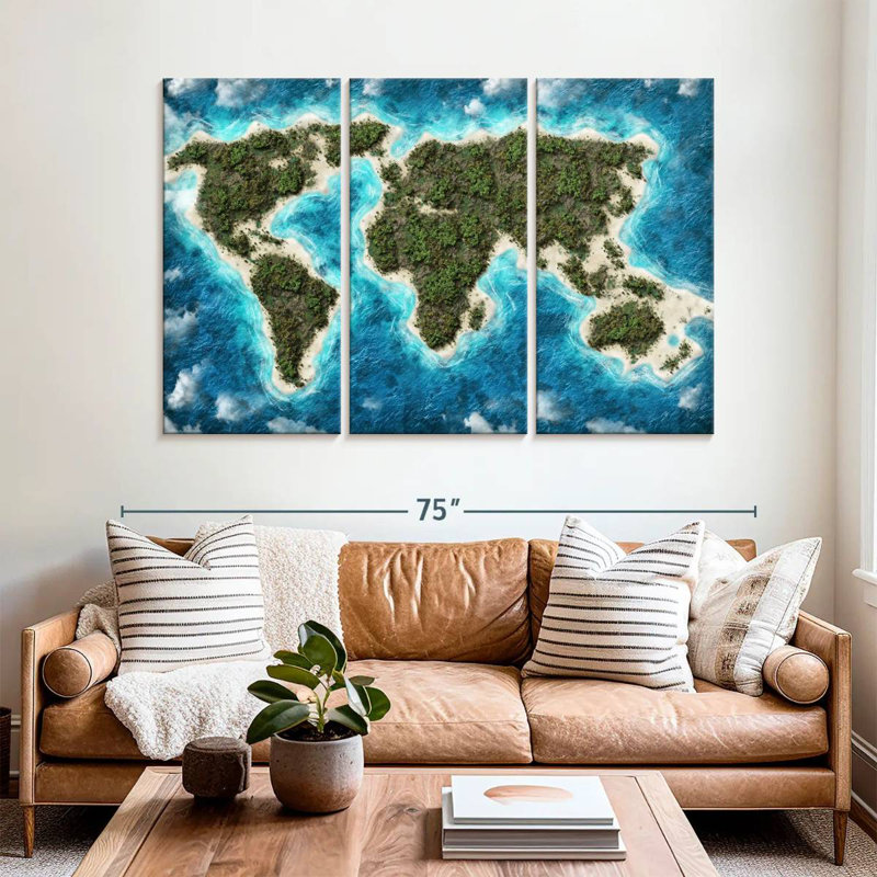 Carte du monde de l'île Aliaz, H 42 po x l 65 po