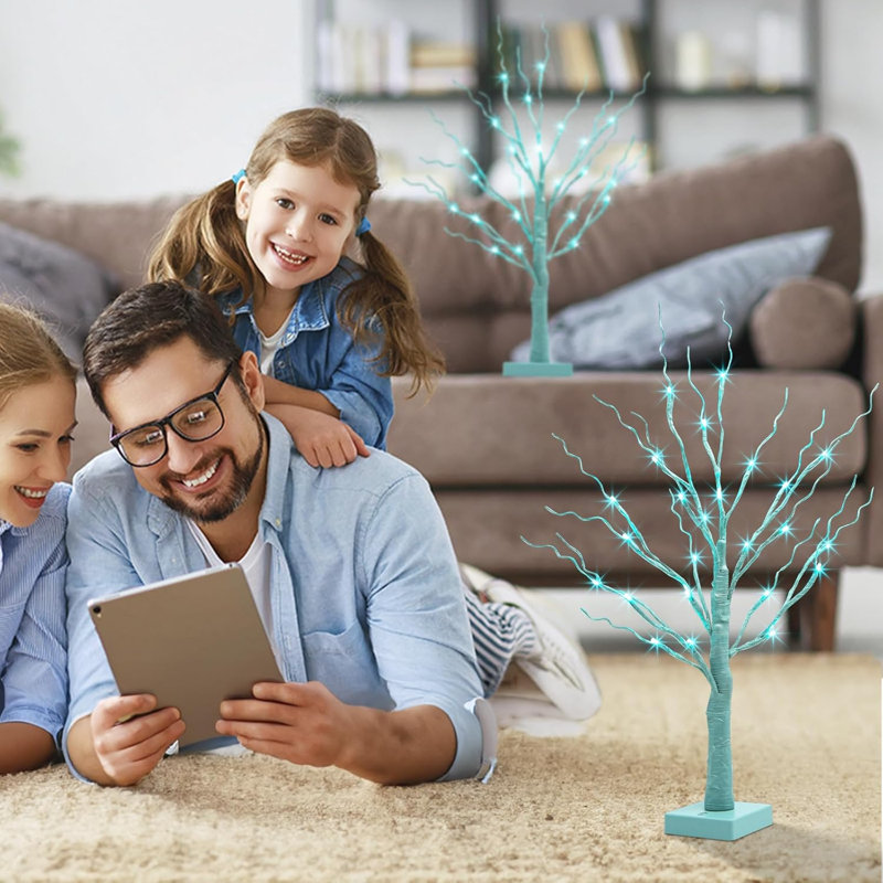 2-Pack Blue-Green Lighted Christmas Trees with Battery-Powered Timer for Indoor Holiday Decor