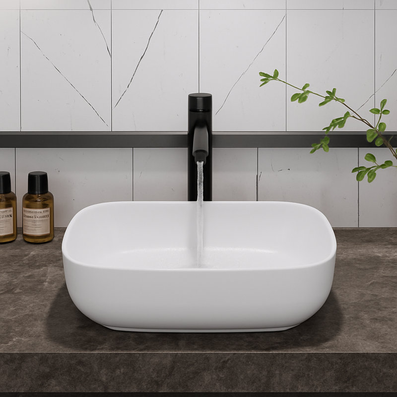 Lavabo vasque rectangulaire en porcelaine vitrifiée 18 po x 13 po
