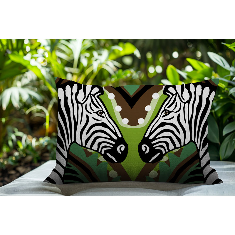Oreiller rectangulaire réversible intérieur / extérieur Kondy Zebra, Chartreuse, H 14 po x l 20 po