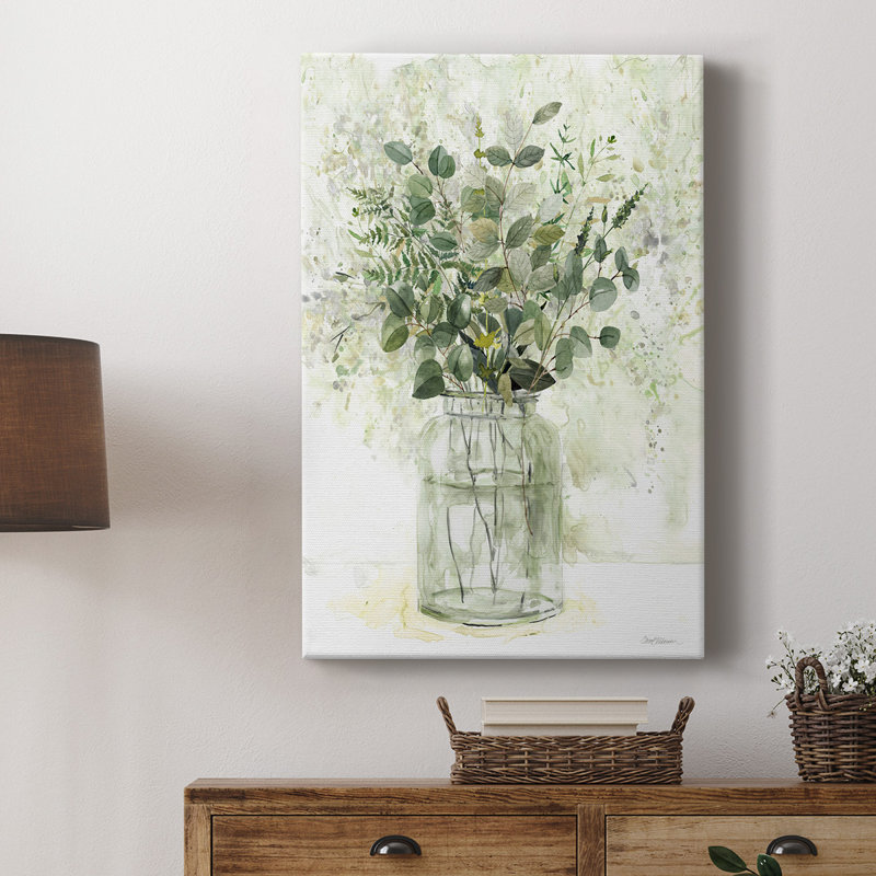 Toile tendue avec châssis Delicate Greenery II - prête à être accrochée, H 18 po x l 12 po x P 1,5 po