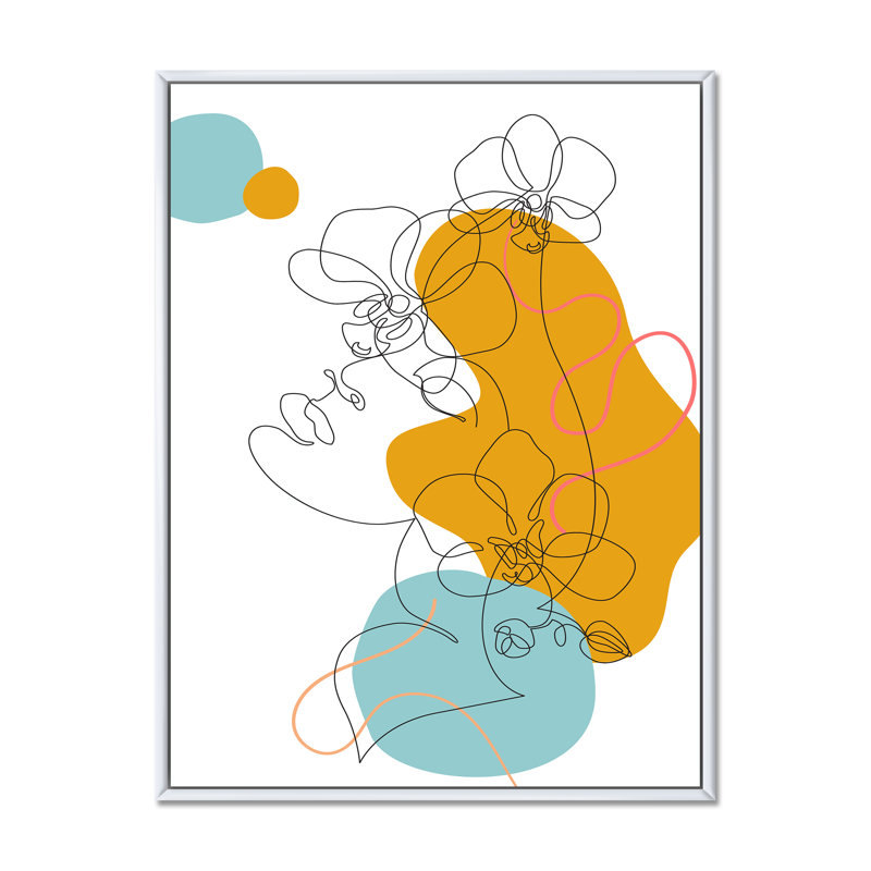 «Beautiful Woman One Line Dessin», impression sur toile, H 32 po x l 24 po x P 1 po, Cadre flottant blanc