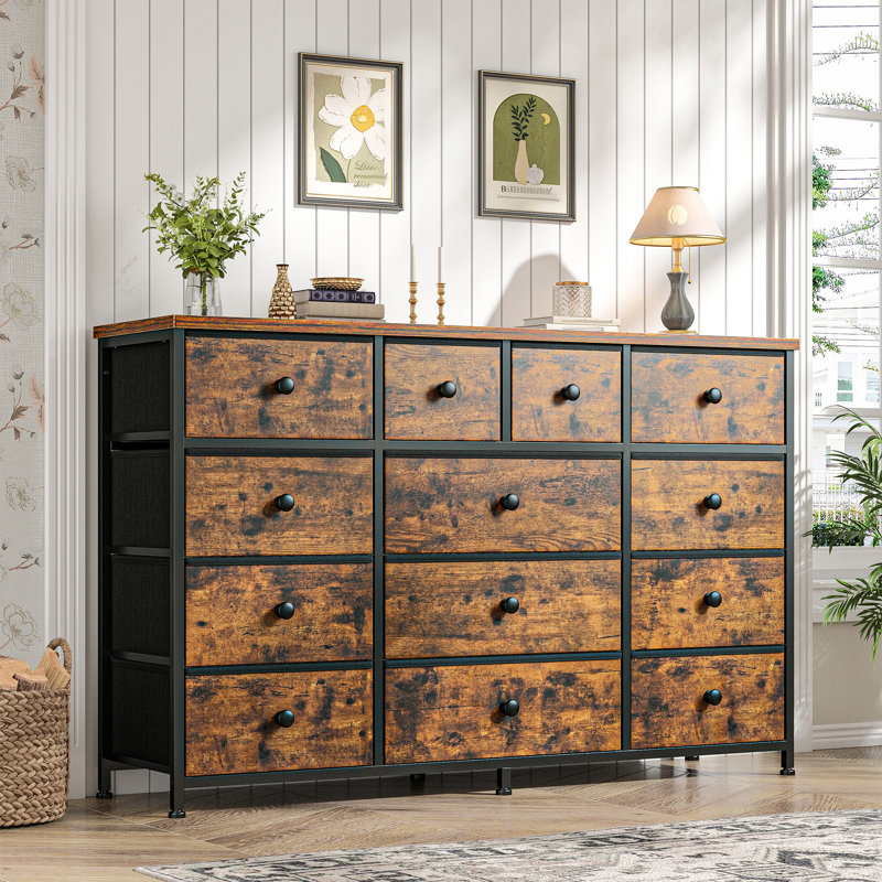 Dresser For Bedroom With 13 Drawers, Long Dresser, Chest Of Drawers, Brown