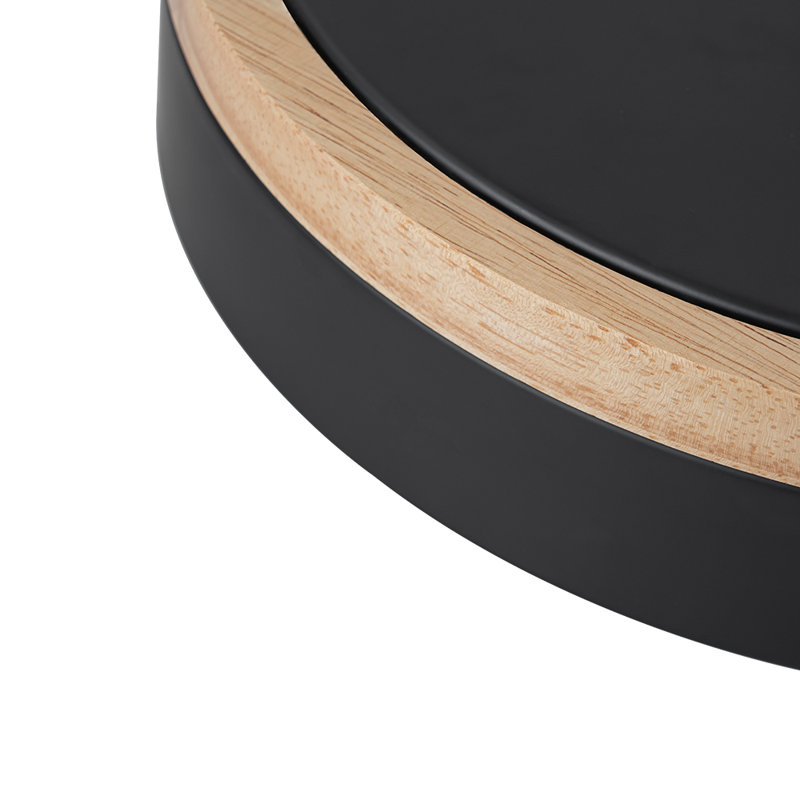Plafonnier encastré rond scandinave en bois à intensité variable, H 2,4 po x l 15,7 po x P 15,7 po, Noir mat