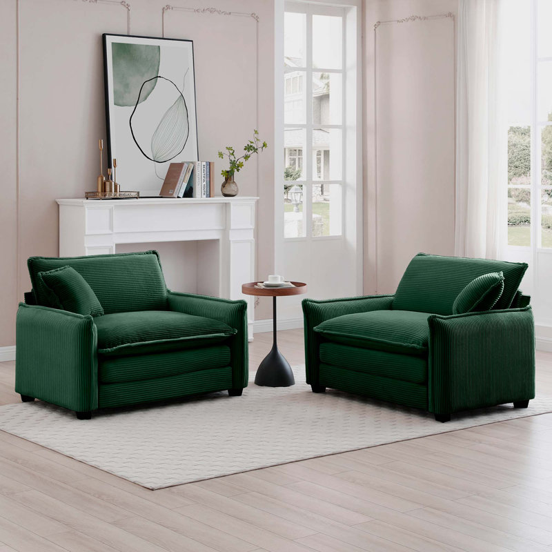 Chaises d'appoint rembourrées en velours côtelé avec coussins décoratifs Guesno, Vert