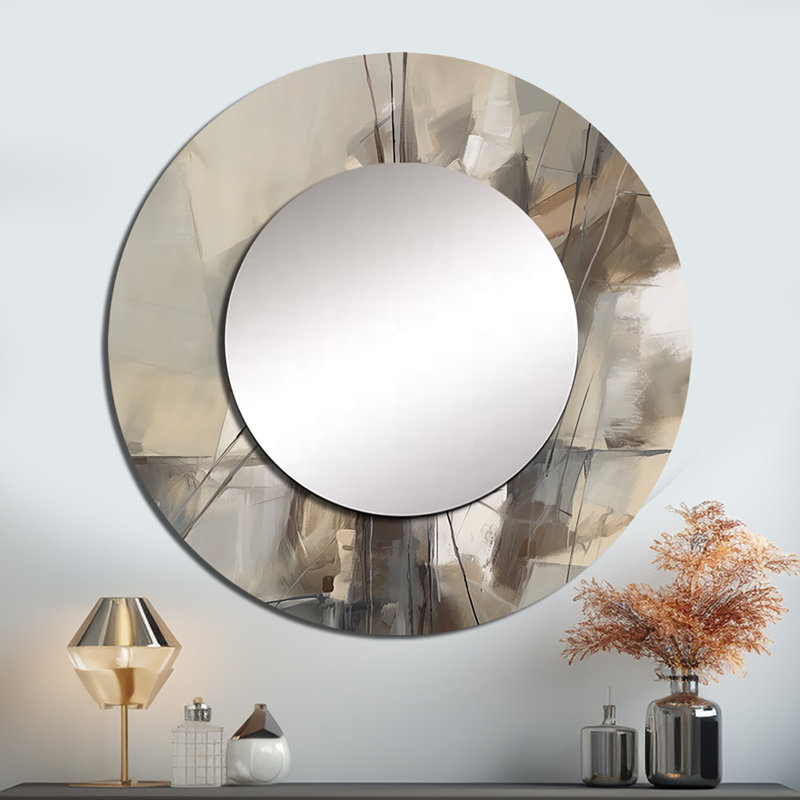 Oshanique Abstract Design Shapes I - miroir mural abstrait, miroir décoratif rond moderne, impression d'art en métal