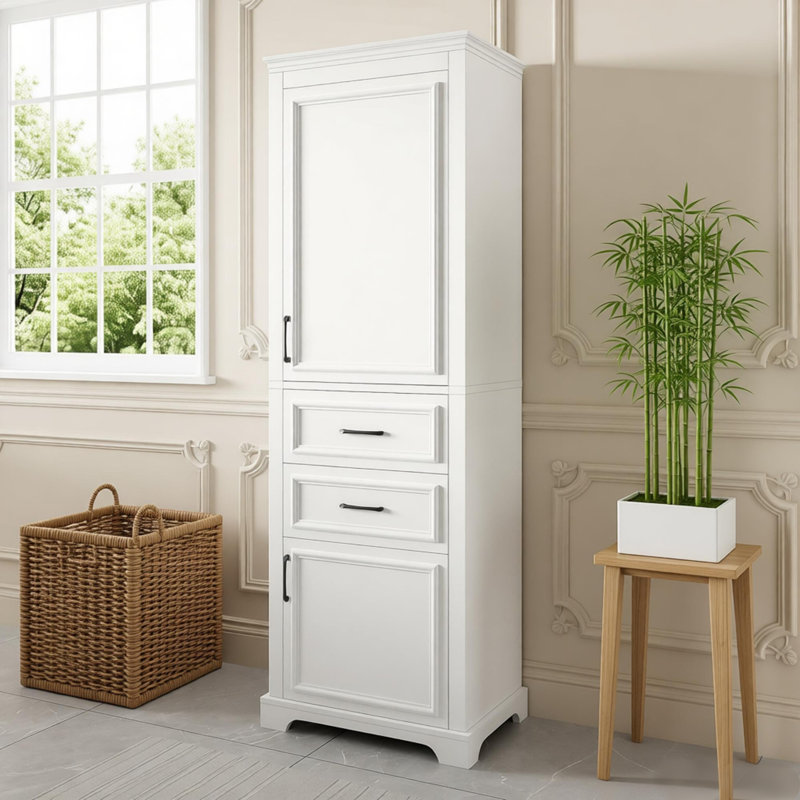 Grande armoire de rangement autoportante pour salle de bain - Conception moderne et élégante avec portes à charnières, tablettes réglables et solutions de rangement peu encombrantes