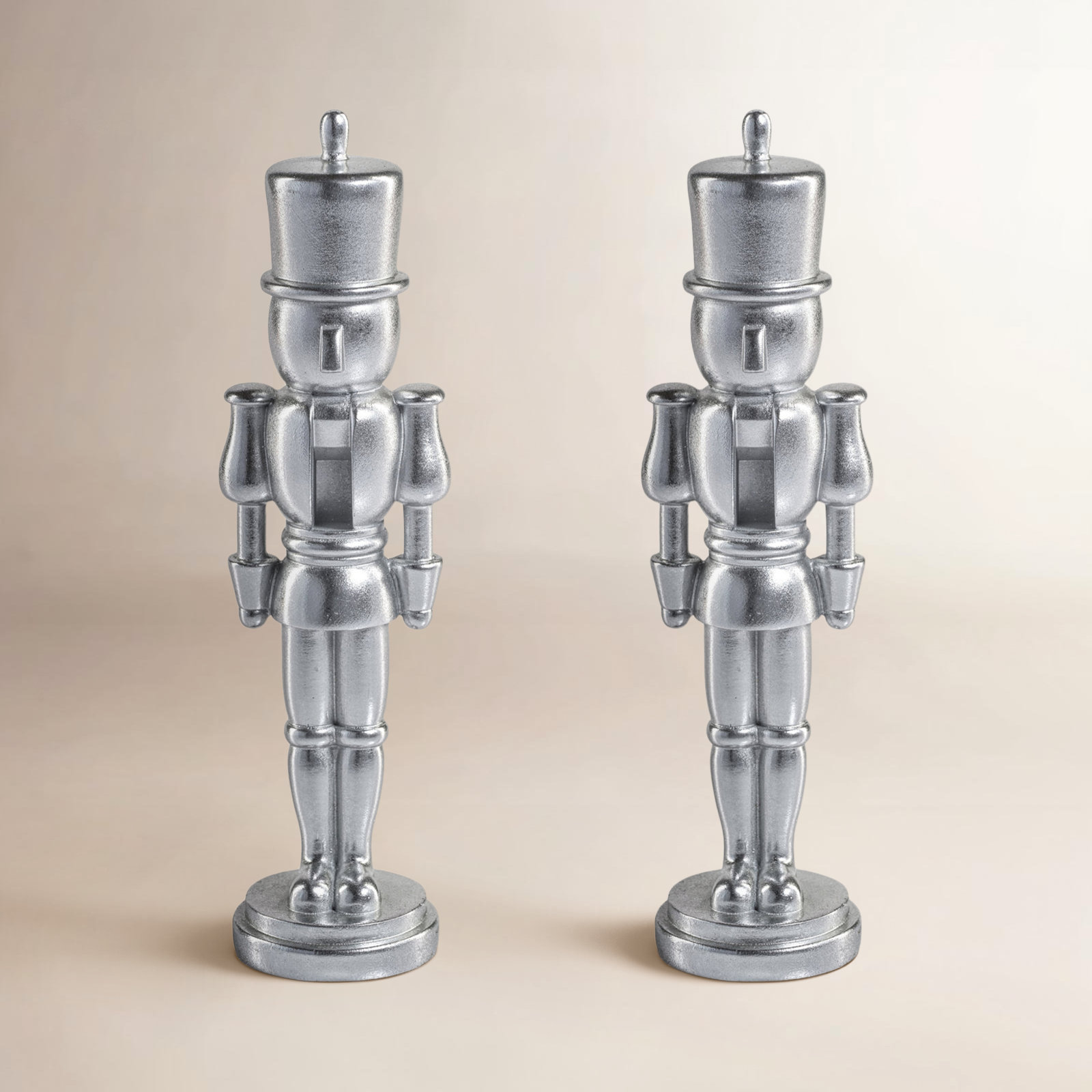 Hartwin 2-Piece Set Metallic Decorative Nutcracker Figurines, Silver, 9" H x 2.25" W x 2.25" D