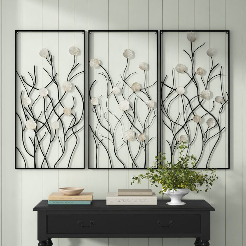 3 Piece Natural Metal Floral and Botanical Wall Décor Set