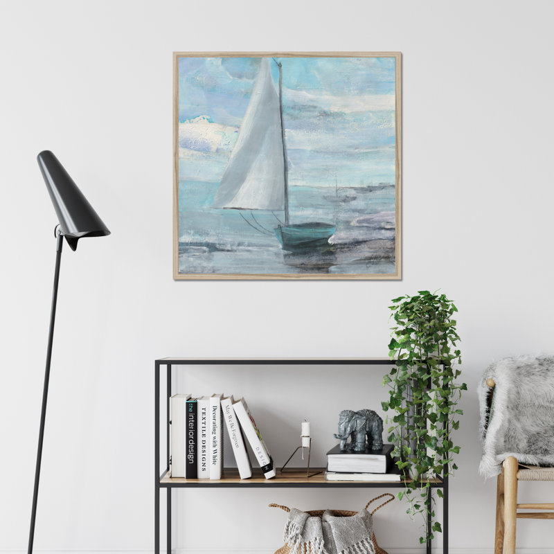 Silver Sail by Albena Hristova - Painting, Natural Wood Framed Paper Print, 34cm H x 34cm W
