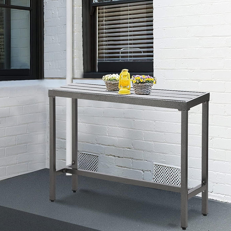 Counter Height 36.97'' Iron Bar Table, Gray, 15.6" W x 54.6" L