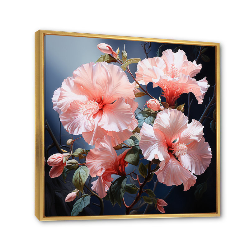 Hibiscus Romantic Impression VI - Hibiscus Wall Art, Gold Floater Framed, 16" H x 16" W x 1" D