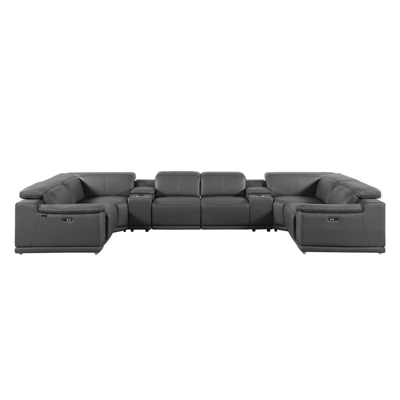 Ismeta 8 Piece 2 Power Recliner Top Grain Italian Leather Sectional, Dark Gray Genuine Leather