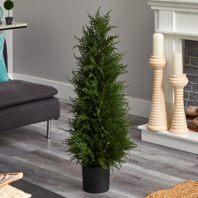 Nearly Natural 42" Tall Cedar Artificial Outdoor Tree in Black Pot
