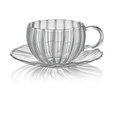 Ellasandra Coffee&Tea Tea Cup Clear With Handle+2 Clear Saucer Cl.24