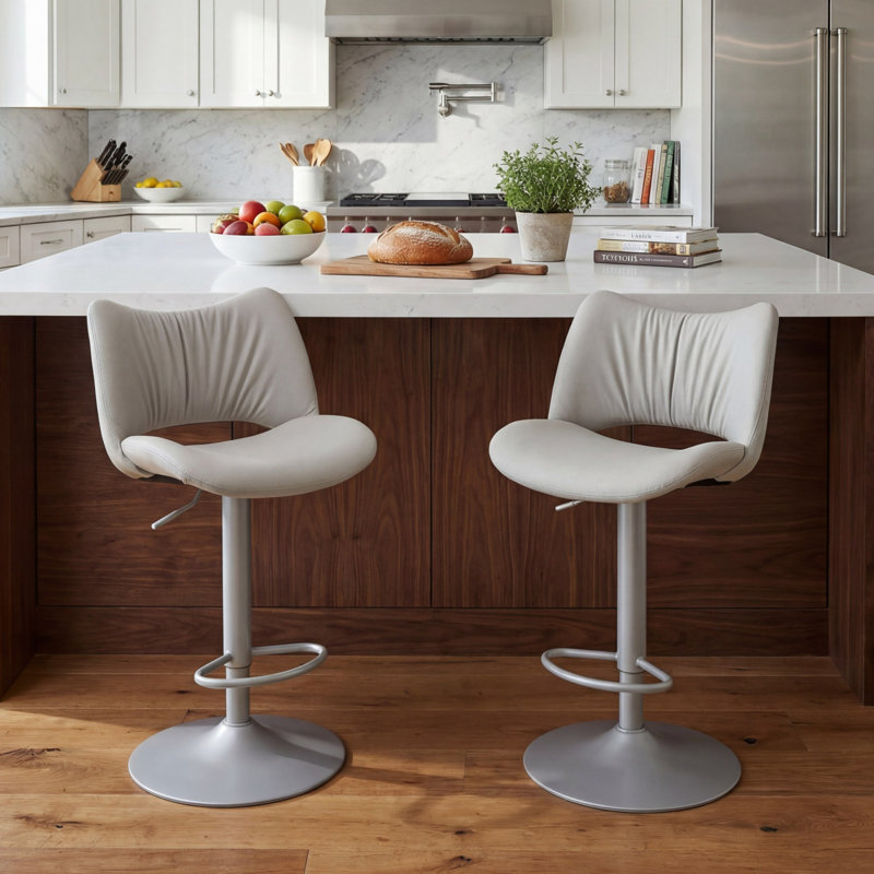 Swivel Adjustable Height Bar Stool Modern Counter Stool Faux Leather Barstools With Metal Frame, Gray