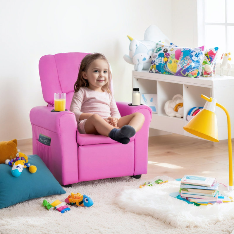 Esca Kids Recliner with 2 Cup Holder, Hot Pink