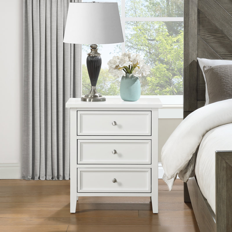Table de chevet 3 tiroirs Ainis, Blanc