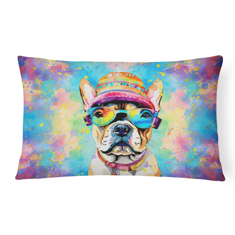 French Bulldog Hippie Dawg Fabric Decorative Pillow